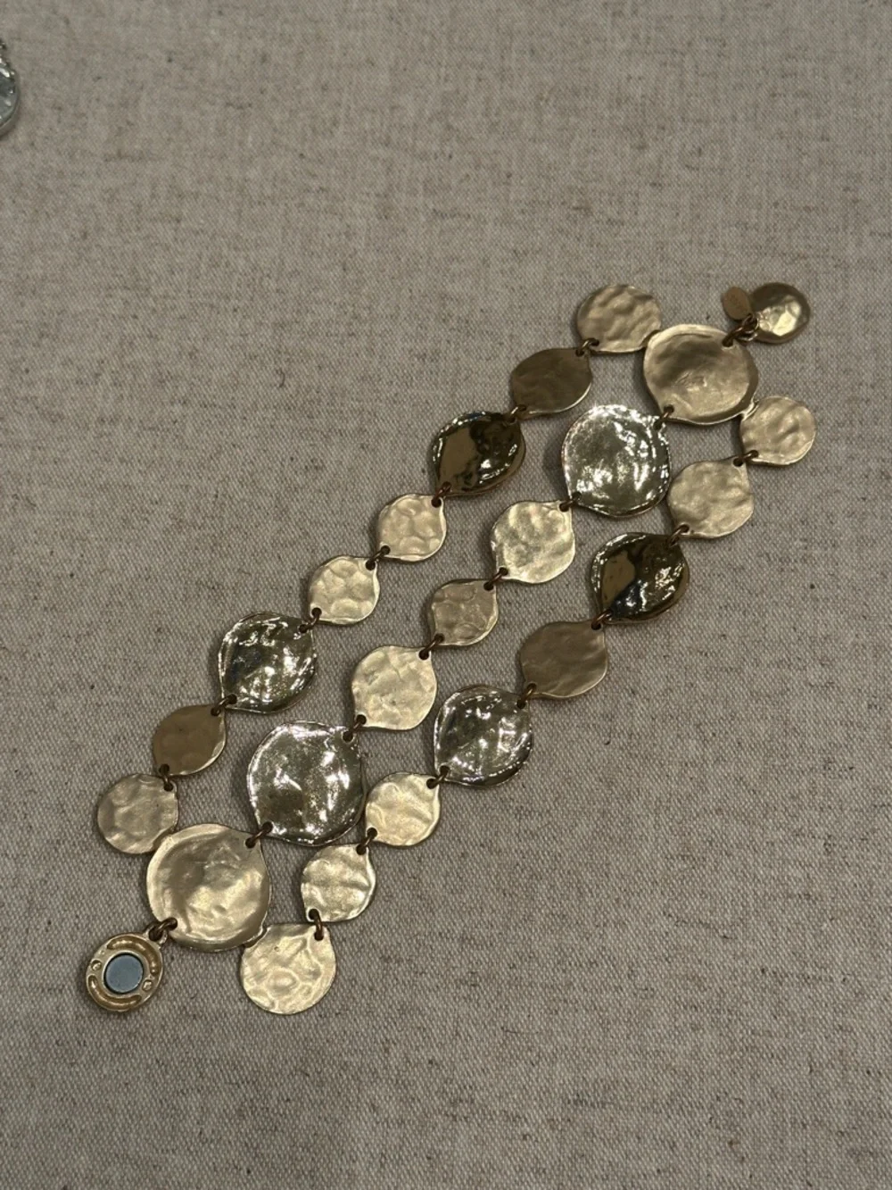 Chico’s 3 strand gold bracelet matte and shiny gold discs